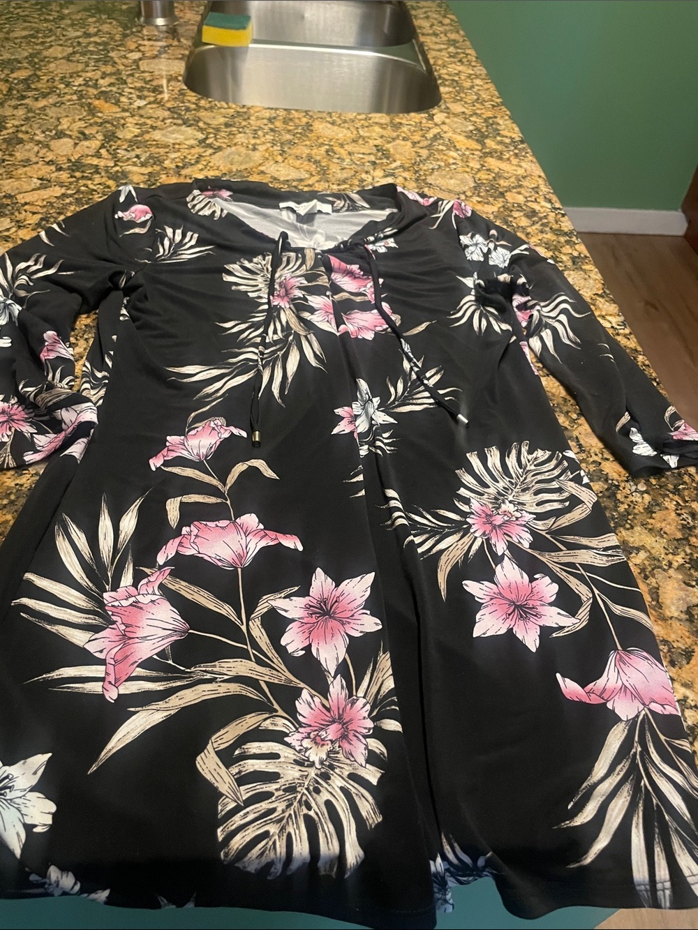 Women Floral Black Dress with Pink Blooms